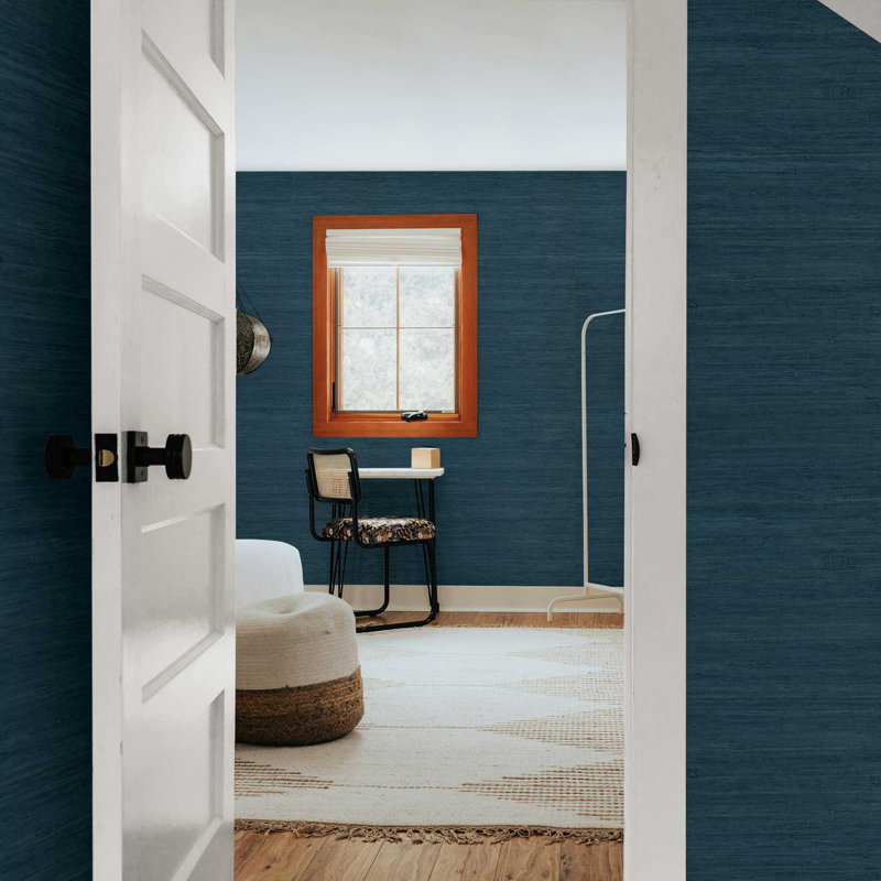 Rufas Tight Weave Jute Authentic Grasscloth Wallpaper, Blue