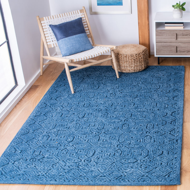 Tapis bleu foncé en laine / coton touffeté à la main Thinh, Rectangle 6 pi x 9 pi