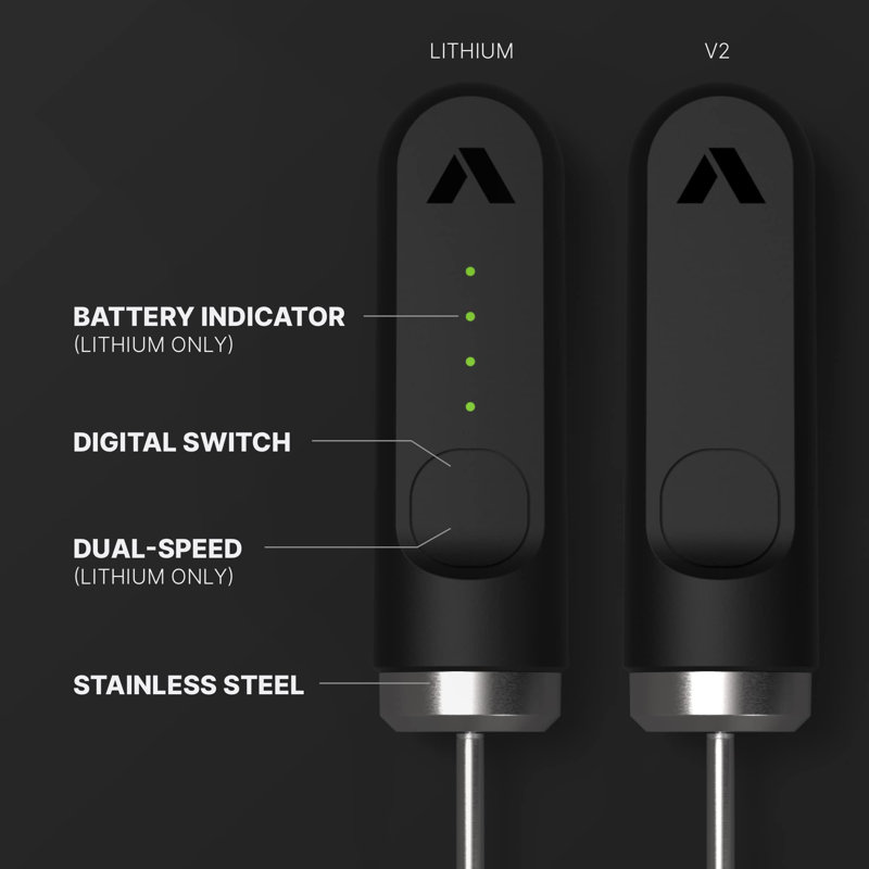 Black Stainless Steel USB-C Rechargeable Milk Frother with Dual-Speed