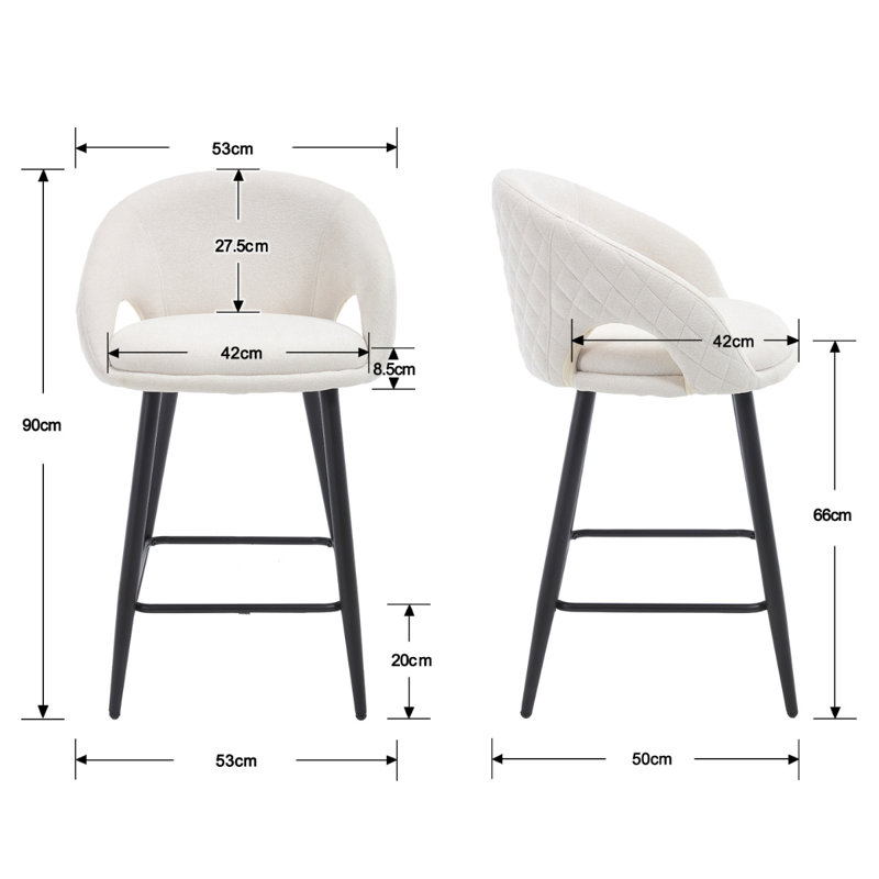 Upholstered Counter Stool with Metal Frame, Beige