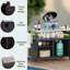 Îlot de cuisine extérieur avec plateau en acier inoxydable, armoires de rangement, tablettes réglables, support à épices et porte-serviettes, 4 roulettes verrouillables