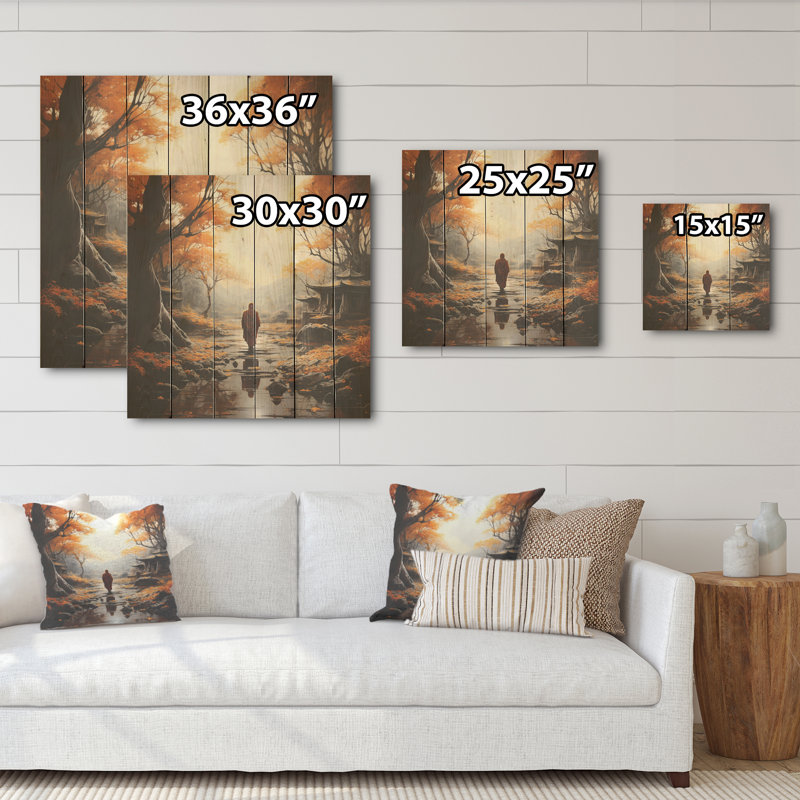 Art mural en bois sur bois de pin naturel, Dharn I, bouddhisme, H 30 po x l 30 po