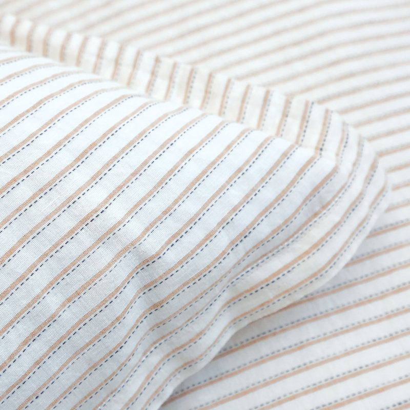 Amber and Ivory Striped Linen Reversible Throw Pillow