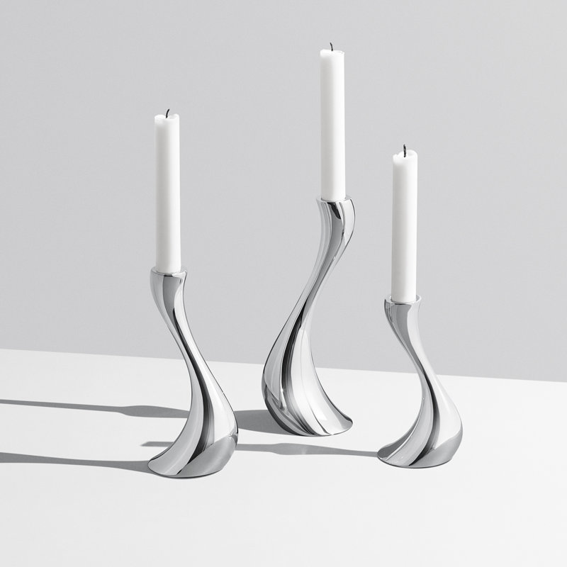 Cobra Sinuous 3-Piece Mirror-Polished Stainless Steel Candlestick Set