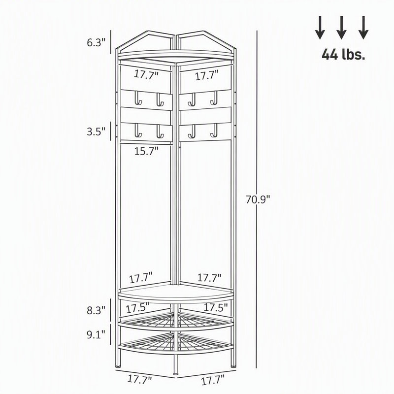 Corner Hall Tree with 8 Movable Hooks & 2-Tier Shoe Storage