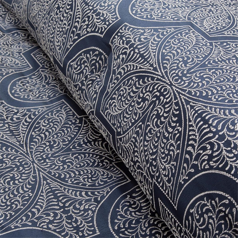 Ensemble de literie bleu marine élégant, jacquard en polyester, très grand