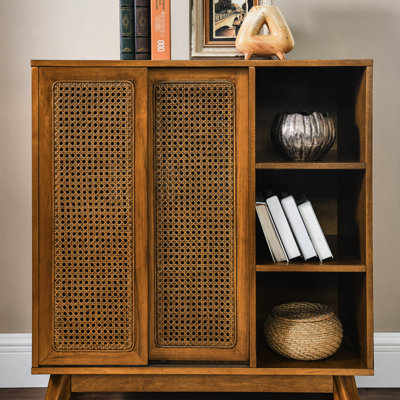 Mid Century Hallway Cabinet With Adjustable Shelves & Solid Wood Feet - Look Wine Spacious Storage