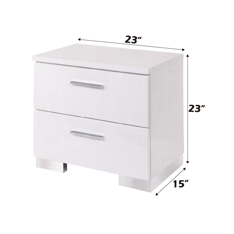 Table de chevet 2 tiroirs avec pieds en blanc ultrabrillant pour une finition lustrée de l'ambiance de la chambre à coucher