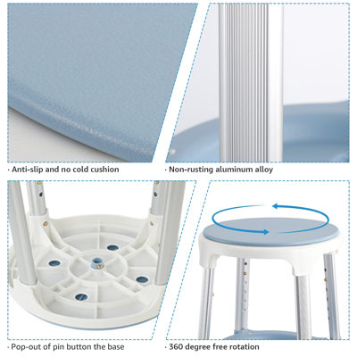 Shower Chair Stool For Inside Shower, Small Corner Plastic Stool For Shower 300 Lb,360° Swivel Bath Shower Seat For Seniors Adults Sitting, Adjustable Bathtub Stool With Storage Tray (Blue)