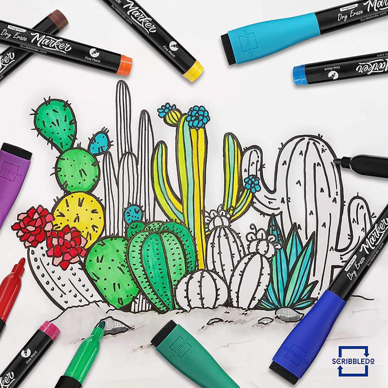 Scribbledo 4 Magnetic Dry Erase Markers Fine Tip Assorted Classic Colours Low Odour 