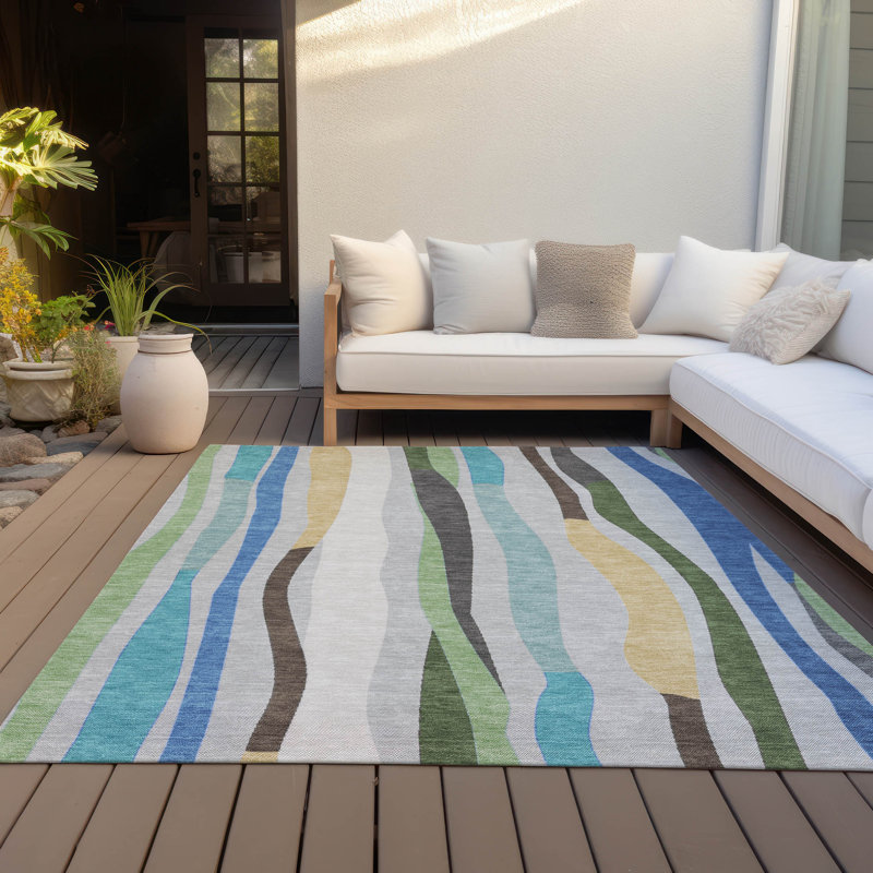 Machine Washable Indoor/Outdoor Husby ACN2188 Striped Rug, Rectangle 9' x 12'