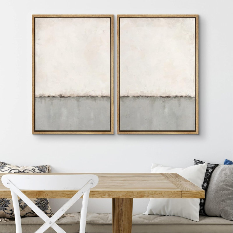 «Grunge Mid-Century Geometric Liness», 2 pièces sur toile, Encadré naturel, H 24 po x l 36 po
