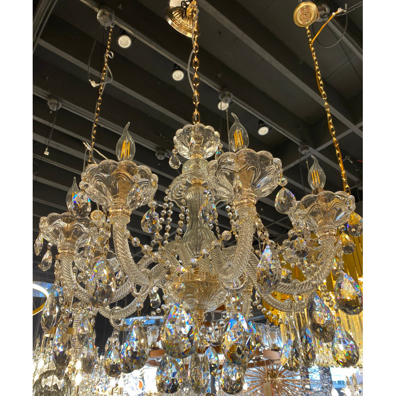 Élégant lustre en cristal de style bougie à 8 lumières de style italien classique, Or