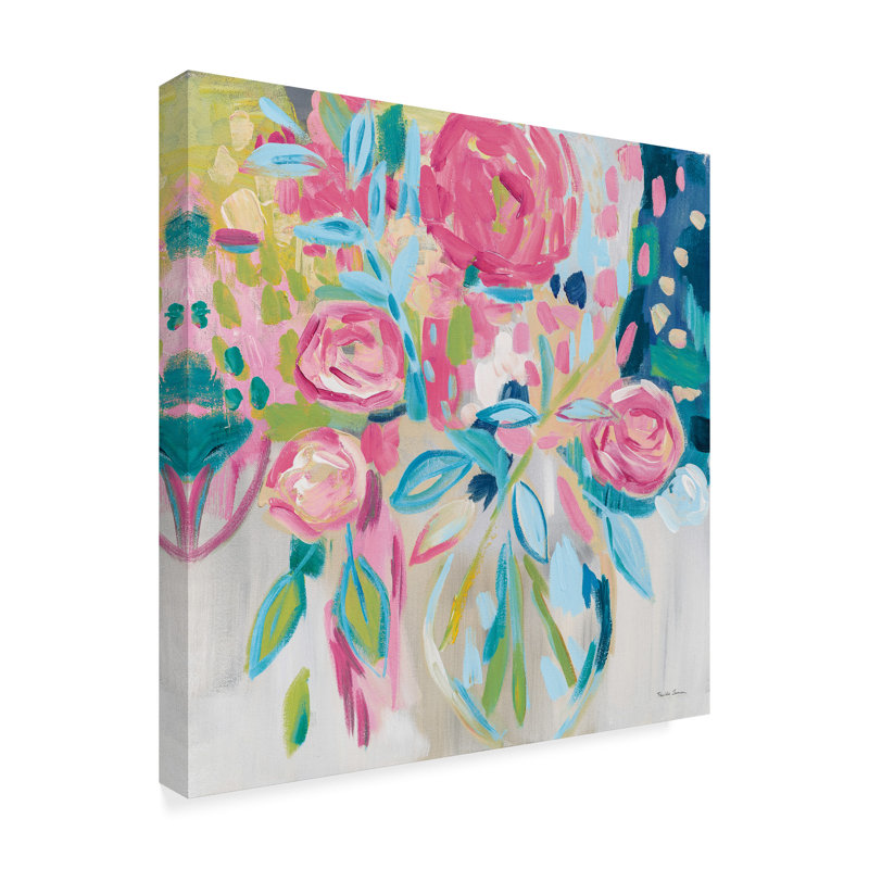  Wrapped Canvas Wall Art - Farida Zaman 'Summer Pink Floral' Wall Art for Living Room, Bedroom, or Office Décor - 24X24