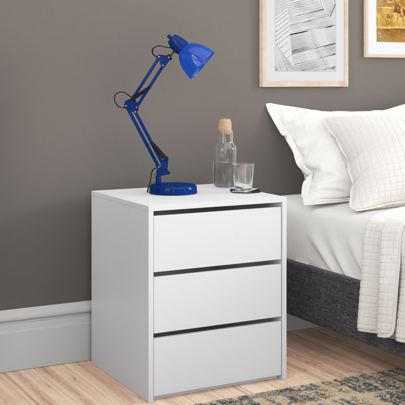Avo 50cm W Particle Board / Chipboard Bedside Table, Matte White
