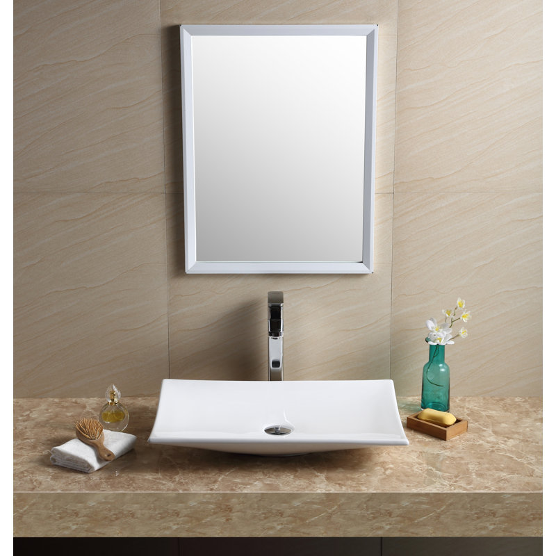 Modern Vitreous China Rectangular Vessel Bathroom Sink