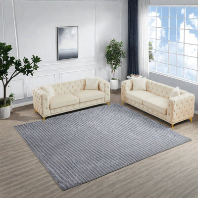 Compression Sofas Set, Beige Velvet 3 Seater Modern Home Living Room