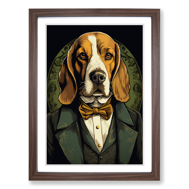 Beagle Art Nouveau Art - Framed Print, Walnut Framed, 46cm H x 34cm W x 2cm D