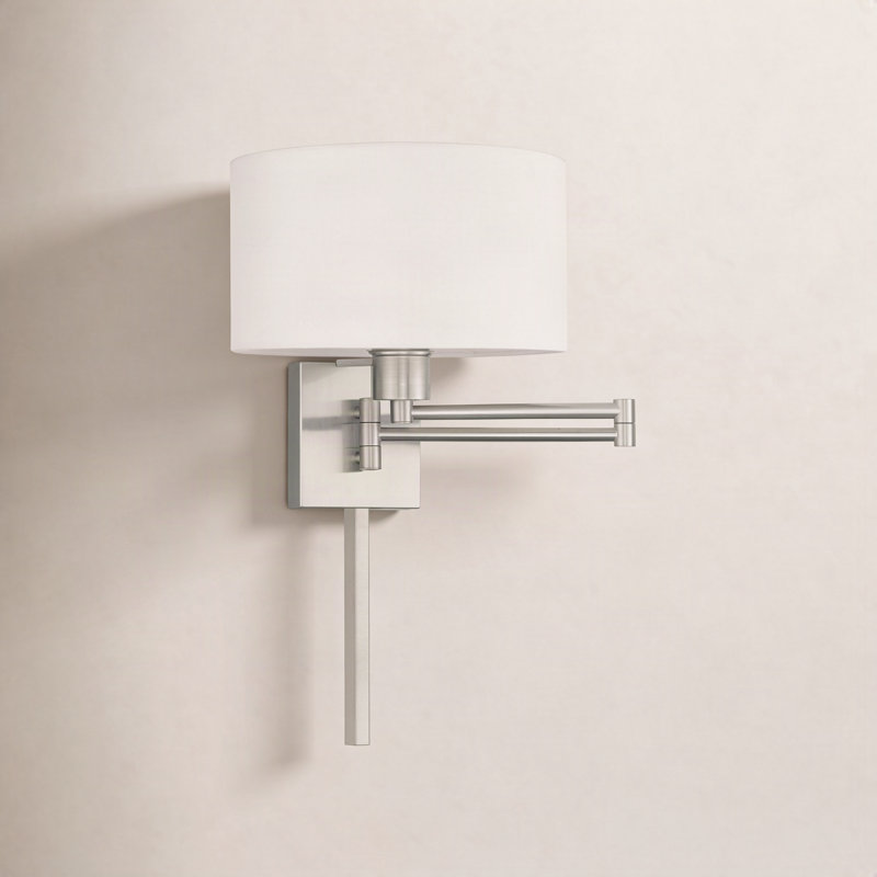 Kevyn Swing Arm Sconce, Brushed Nickel, Off White