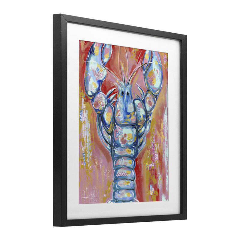 «Funky Vibrant Lobster», reproduction encadrée sous verre, conception d'Estelle Grengs, Cadre noir minuit, 16" H x 13" W