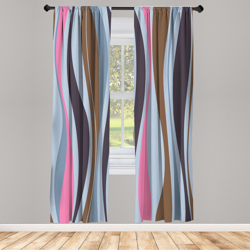 Microfiber Floral Semi-Sheer Rod Pocket Curtain Panels, 28" W x 63" L, Sky Blue/Silver/Pink/Black/Brown