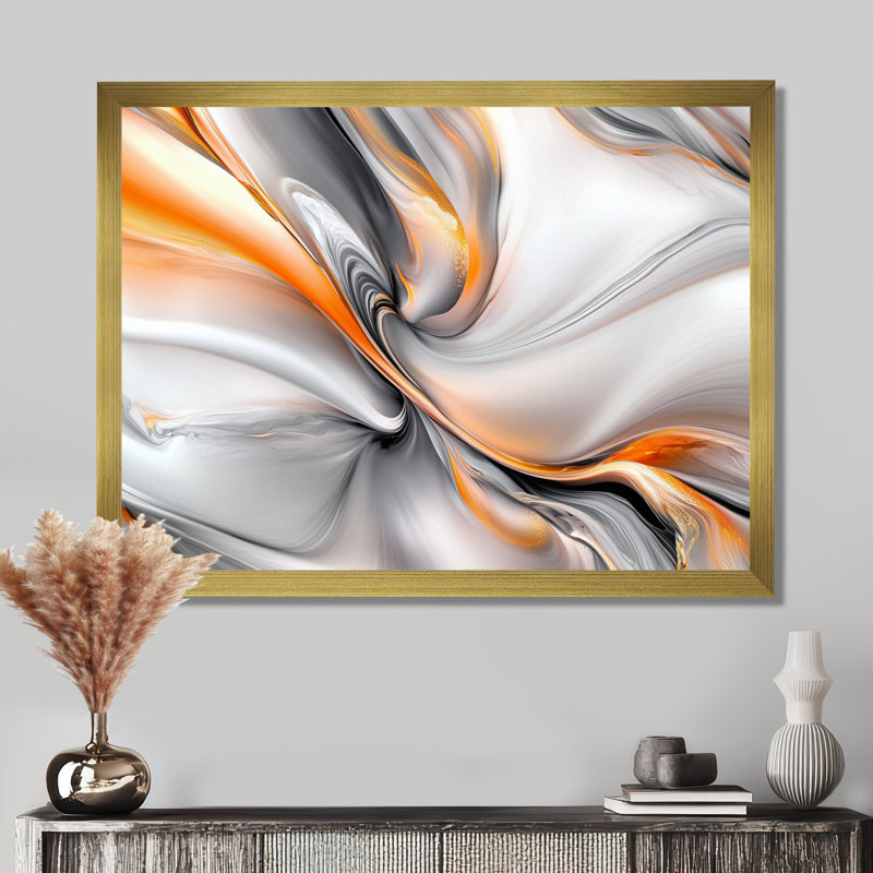 Ascension de marbre orange clair et gris I - impression d'art mural abstrait en marbre, H 24 po x l 32 po, Doré