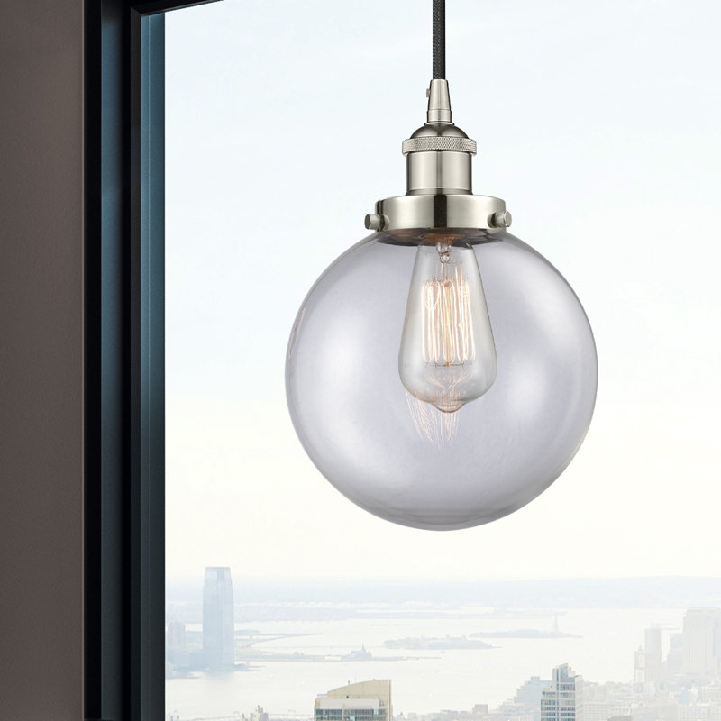 Luminaire suspendu simple à 1 lumière Frederick, H 11,5 po x l 8 po x P 8 po, Transparent, Nickel poli