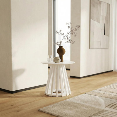 Modern Fluted Round End Table & Pedestal Side Table