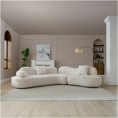 Le canapé modulaire incurvé moderne, le canapé Boucle 5 places pour le salon, la chambre à coucher, la couleur blanche, la forme en croissant et le dossier papillon complètent l'espace, 2 oreillers