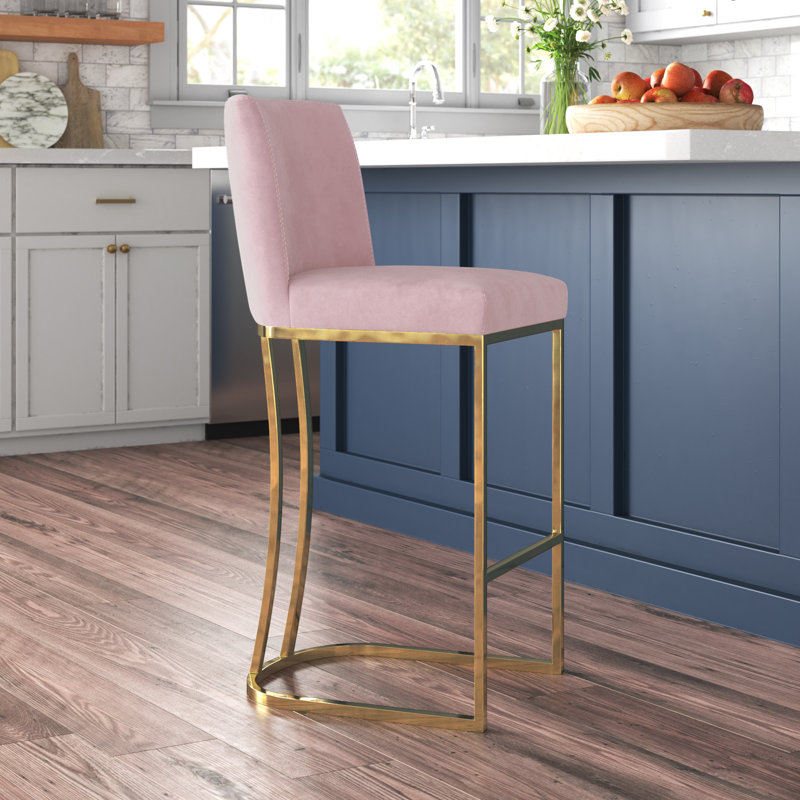 Tabouret de comptoir 26 po Heidi, Velours rose, Doré