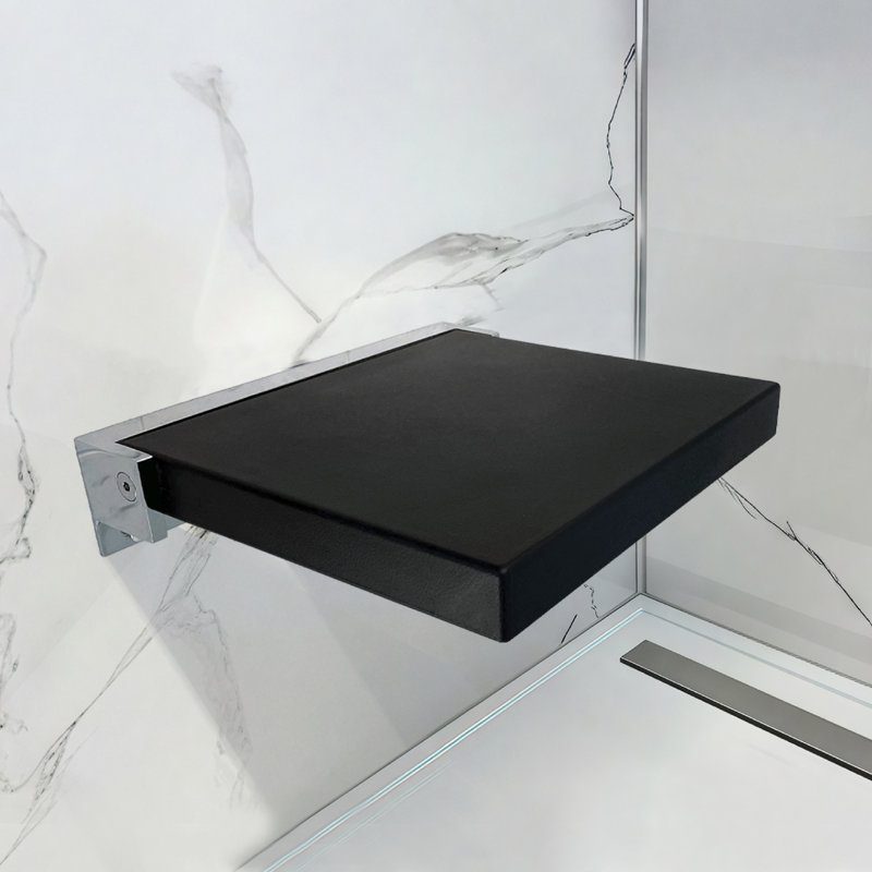 Preston Flip-Up Shower Seat 14" W x 14" D Black and Polished Chrome