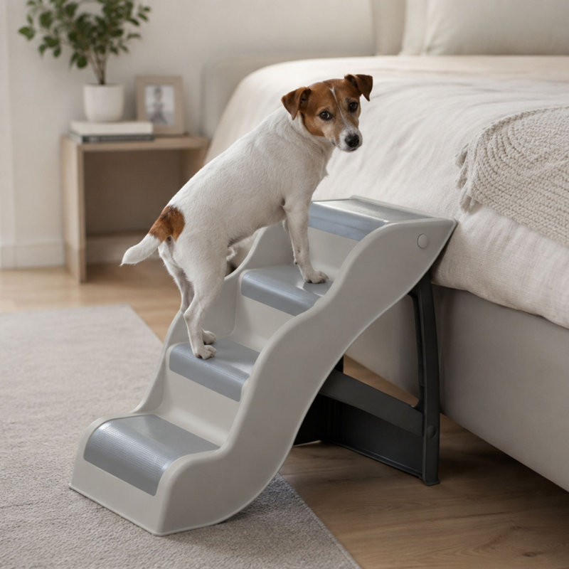 Escalier 4 marches pour animaux de compagnie, léger et pliable, facile à ranger, antidérapant, idéal pour les chiens et les chats, gris