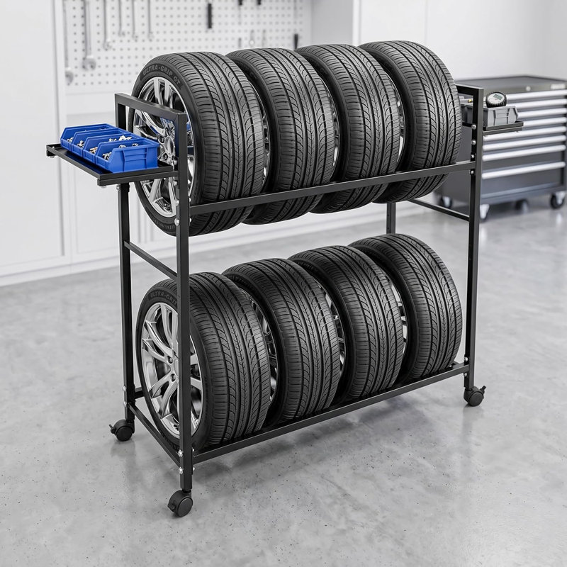 Support de rangement pour pneus à roulettes réglable avec roulettes verrouillables