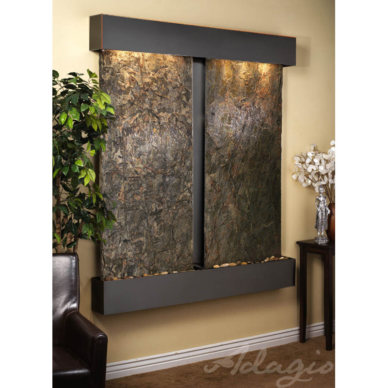 Cottonwood Falls Fountain with Light, Blackened Copper, Green Slate, Square