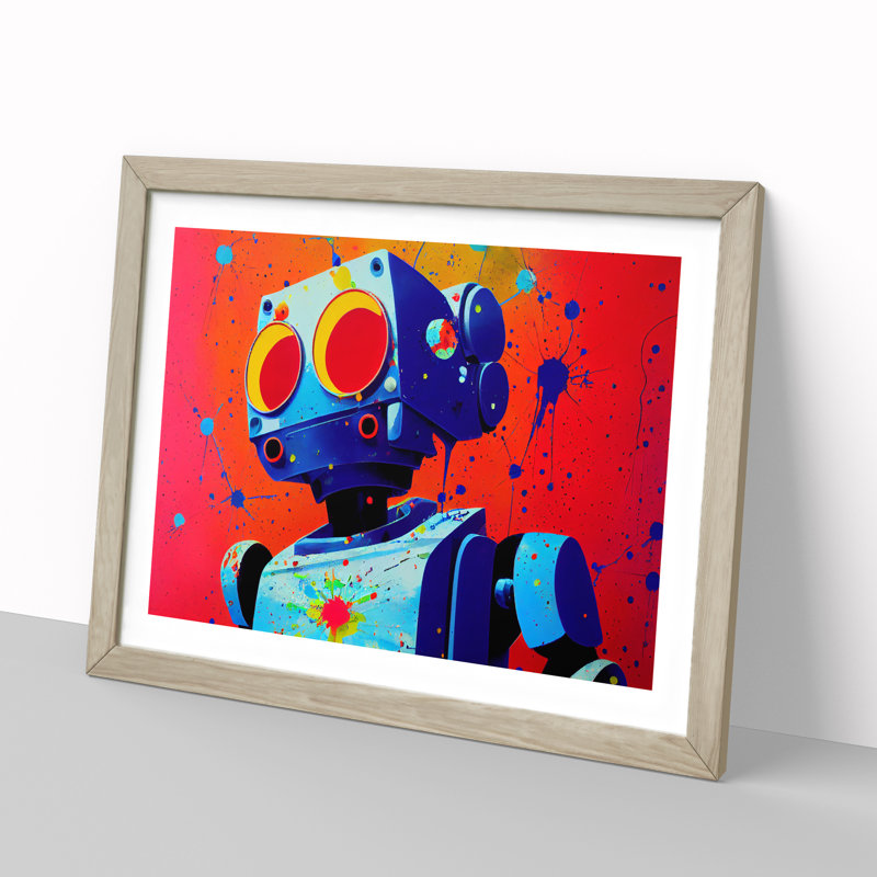 XH1022-7531X Robot Splash Vol.1 - Single Picture Frame Painting, 46cm H x 64cm W x 2cm D, Oak 