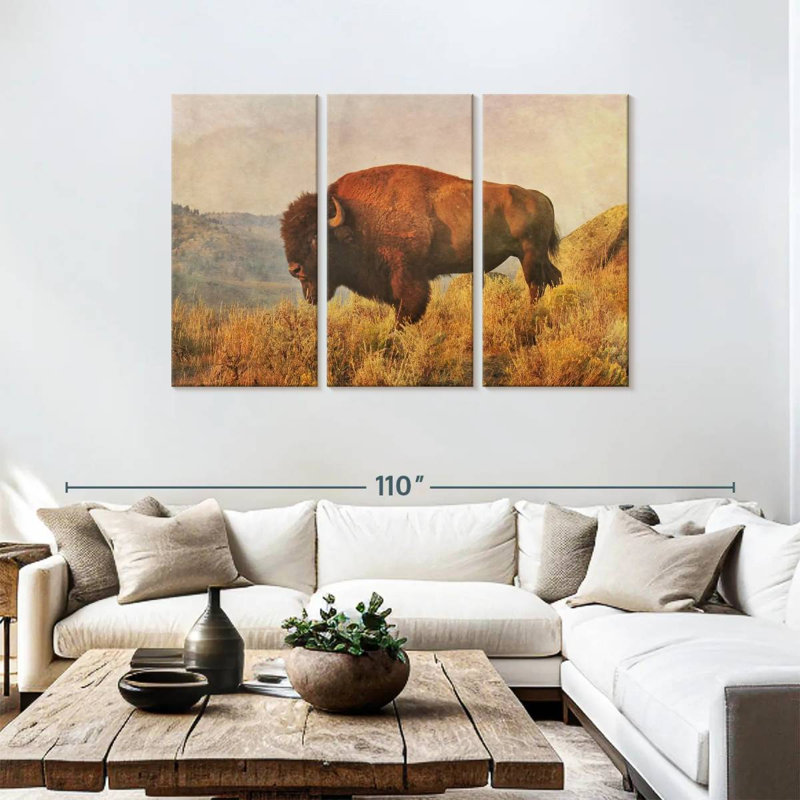Bison sauvage sur le champ, H 48 po x l 74 po