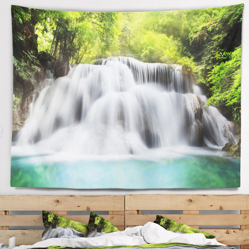 Photographie de paysage se précipiter huai mae kamin cascade tapisserie, H 32 po x l 39 po