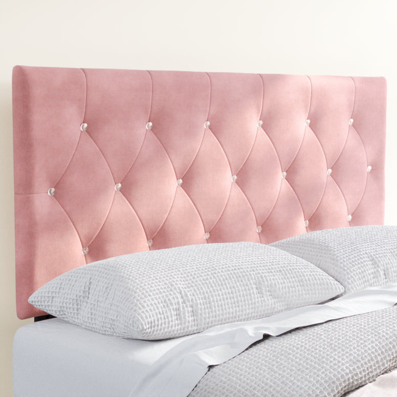 Tête de lit tapissier en velours Ameer, Velours rose, Grand
