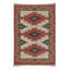 Vintage Swedish Rya Flatweave, Beige With Red Geometric Medallion - Rug & Kilim
