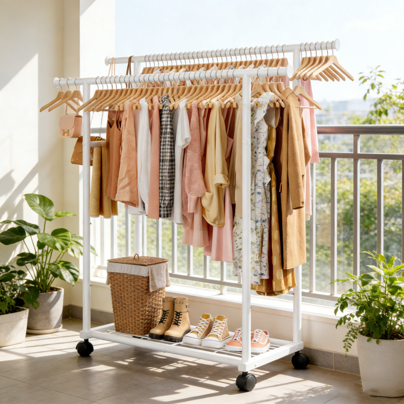 98cm Rolling Clothing Rack, White