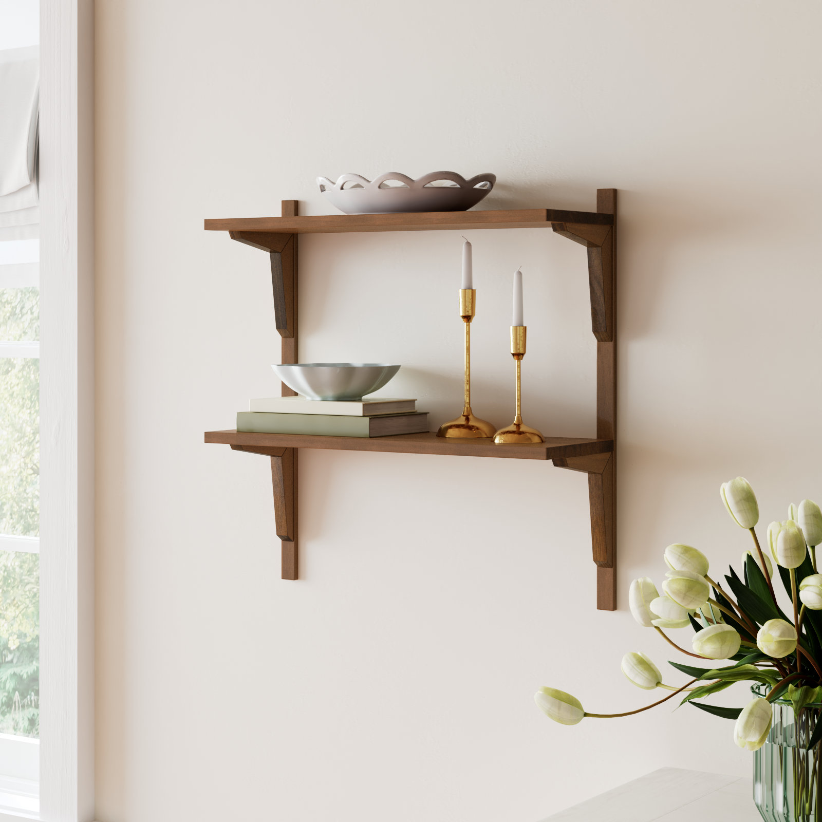 Baez Poplar Solid Wood Wall Shelf, Rustic Brown