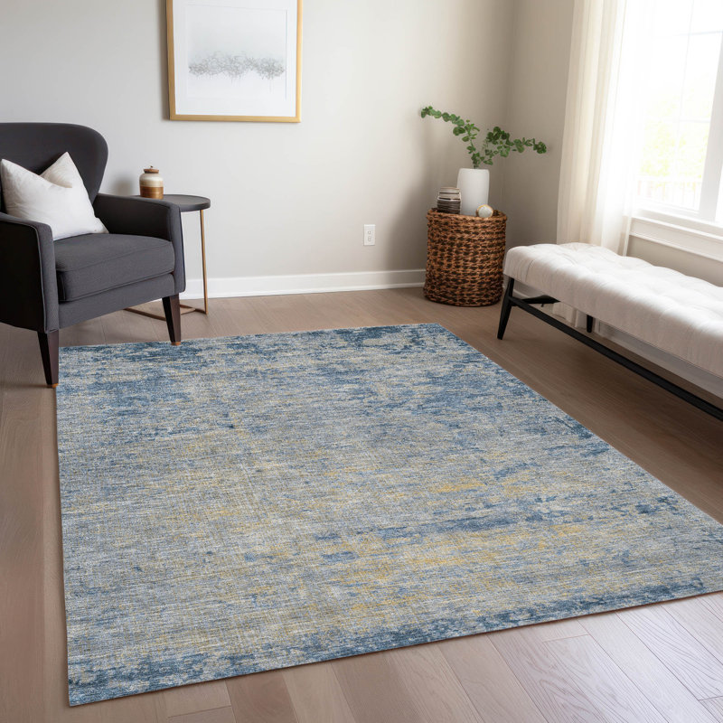 Tapis bleu marine Xhevrie intérieur / extérieur lavable à la machine, Rectangle 2 pi 6 po x 3 pi 10 po