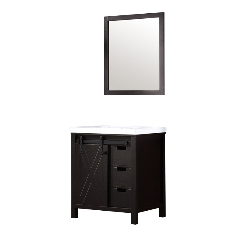 Meuble-lavabo l 30 po x P 22 po et miroir 28 po Marsyas, Brun rustique, Marbre de culture blanc