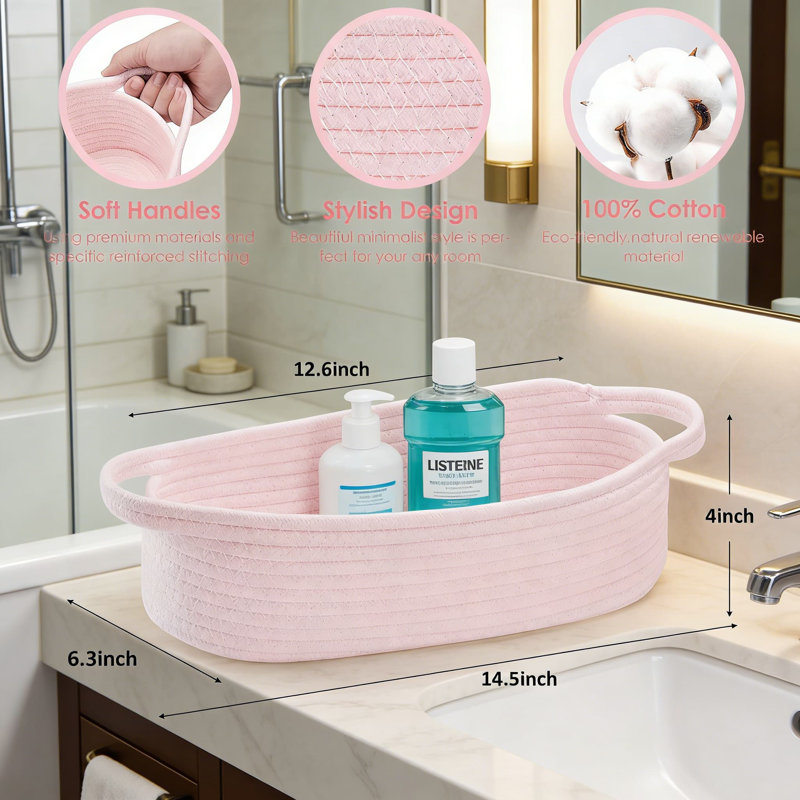Woven Rope Toilet Tank Tray And Storage Basket - Space-Saving Bathroom Organizer For Toilet Paper And Essentials, Collapsible Design For Versatile Home Use