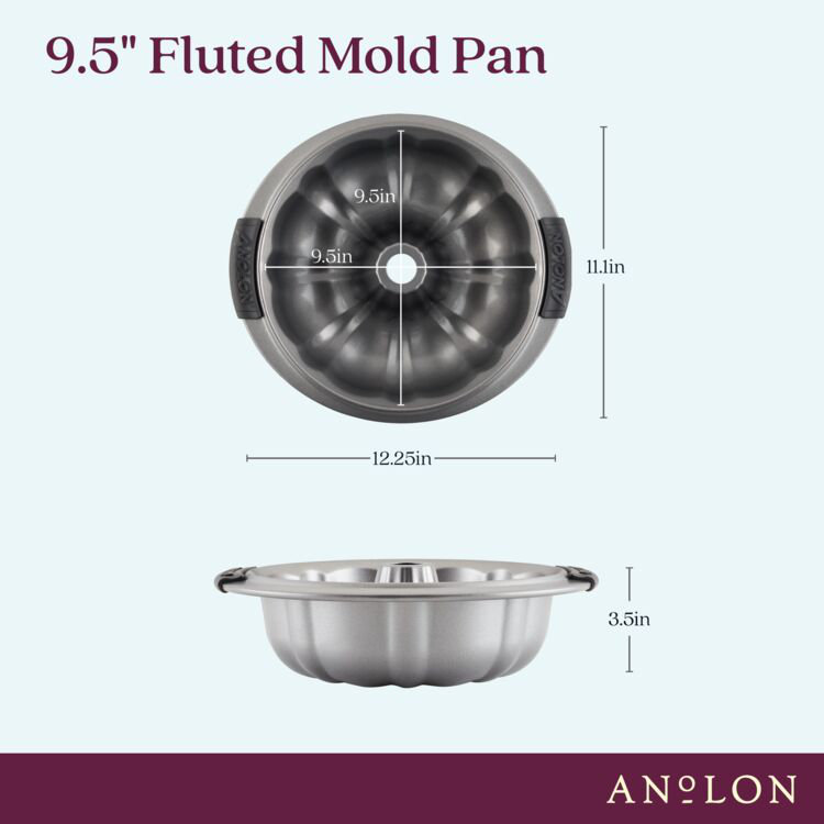 Gray Nonstick Fluted Mold Pan with Silicone Grips, 9.5 Inch
