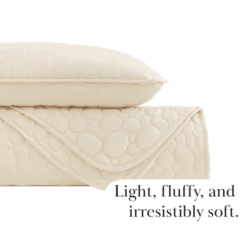 Pebble Quilted Lightweight Prewash Microfiber Quilt Set, Queen Quilt + 2 Standard Shams, Cream