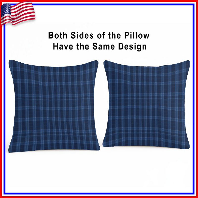 Navy Blue Plaid Double Sided Throw Pillows, 20 x 20 inches