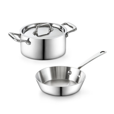 Cooks Standard Multi-Ply Clad Butter Warmer Set, Mini Cooking Pot, Stainless Steel Butter Melting Pot for Heating Milk, Fry Pan 4.7 Inch & Casserole 0.68 Qt, Mini Pot and Pan, 3 Pieces