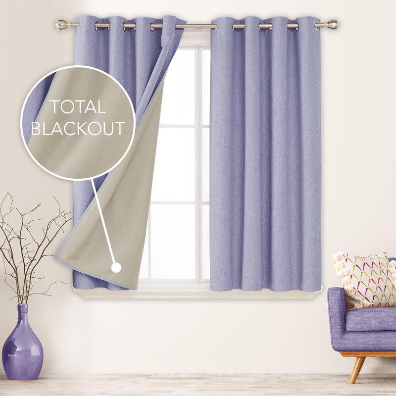 Lythrodontas Faux Linen Total Blackout Curtain Panels, 52" W x 63" H, Dark Gray