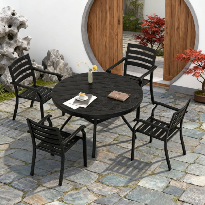 Ensemble de salle à manger de patio 5 pièces (table de 40,6 po) pour chaises longues et chaises de terrasse, Black